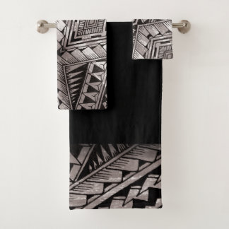 Modernes, geometrisches Tribal-Muster aus Schwarz Badhandtuch Set
