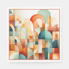 Modernes geometrisches Turquoise Peach Aquamarin Serviette