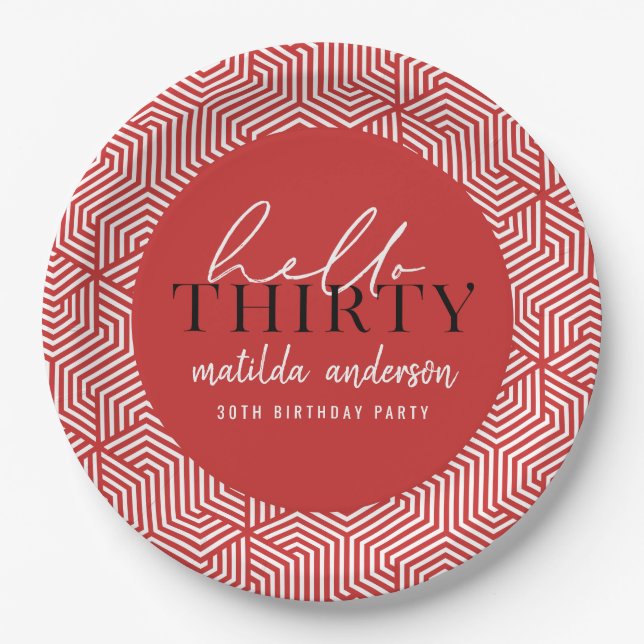Modernes geometrisches und skritisches 30. Party Pappteller (Vorderseite)