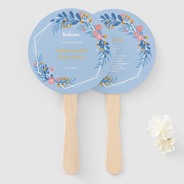 Modernes geometrisches, weißes Rahmen, rosa Blüten Fächer (Vorne und Hinten)