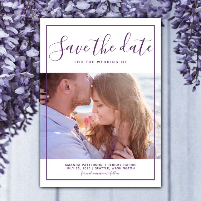 Modernes Gerahmtes Foto Save the Date einladen | L (Purple Modern Framed Photo Save the Date)