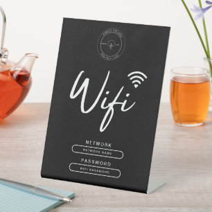 Modernes Geschäftslogo Schwarz-Weiß-WLAN-Details Sockelschild