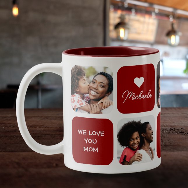 Modernes Geschenk für 5-Foto-5-Message-Mama Zweifarbige Tasse (Von Creator hochgeladen)