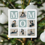 Modernes Geschenk für Niedliche MAMA im Multi-Foto Keramikornament<br><div class="desc">Erschaffen Sie sich mit dieser modernen Gitterkollektion und dem Foto Ihre ganz eigenen Weihnachtsschmuck für Ihre MAMA. Das Design umfasst 6 Fotografien mit abgerundeten Ecken-Quadraten mit der MAMA des Textes in aquamarinen Blöcken, die in jede beliebige Farbe geändert werden können. Auf der anderen Seite den Text "World's Best Mommy" mit...</div>