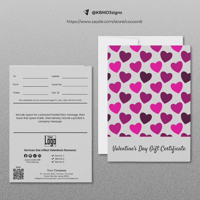 Modernes Geschenkgutschein zum Valentinstag (Modern Happy Valentine's Day Gift Certificate, Heart Pattern, Marketing Tool)