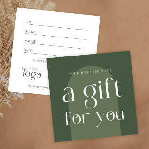 Modernes Geschenkzertifikat von Boho Sage Green Bu Quadratische Visitenkarte