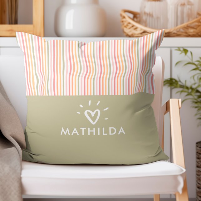 Modernes gestreiftes Kinderzimmer Kissen (stripes in pastel throw pillow with name)