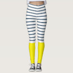 Modernes gestreiftes Muster Leggings<br><div class="desc">Moderne, weiße, blaue und gelbe gestreifte Dekoration</div>