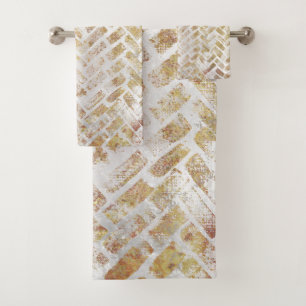 Modernes gestresstes Goldmuster - Herringbone Badhandtuch Set