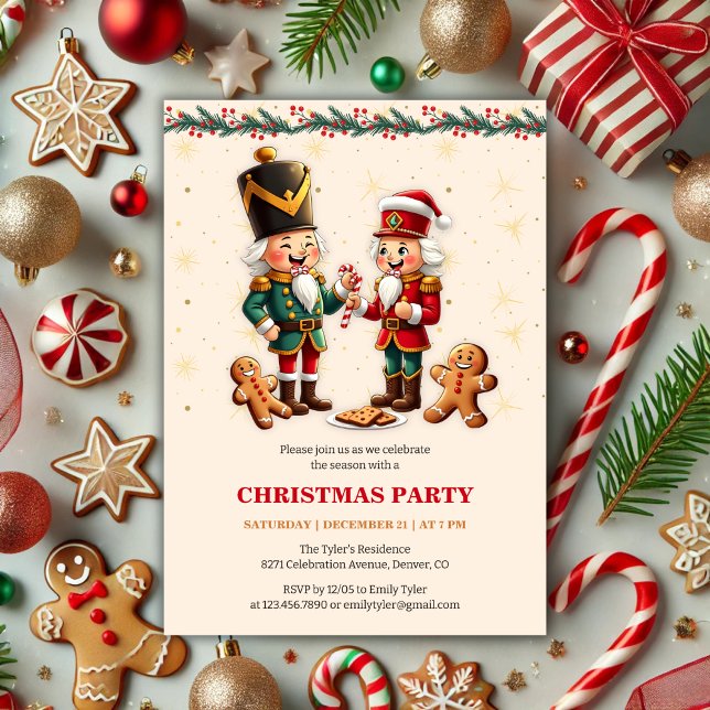 Modernes Gingerbrett Nutcracker Weihnachtsgebäck P Einladung (Modern and Festive Gingerbread Nutcracker Christmas Party Invitation)