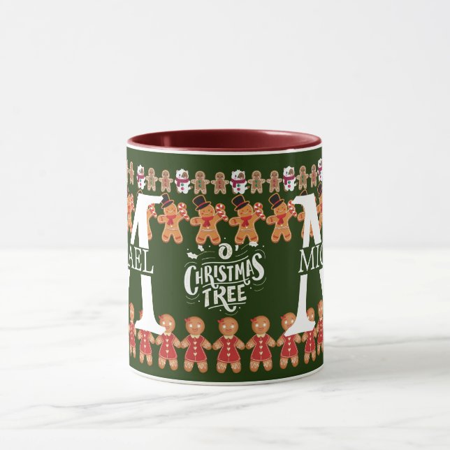 Modernes Gingerbrot Monogramm Weihnachtsfeiertag Tasse (Zentrum)