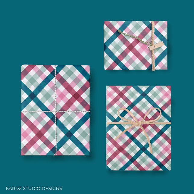 Modernes Gingham-Geschenk Geschenkpapier Set (Gingham modern gift wrapping paper in pink, mint, and teal colors. Trendy pattern for pretty gifts.)