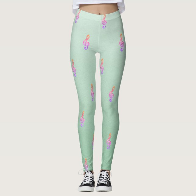 Modernes, Girl Adorable Niedlich, Violinschlüssel Leggings (Vorderseite)