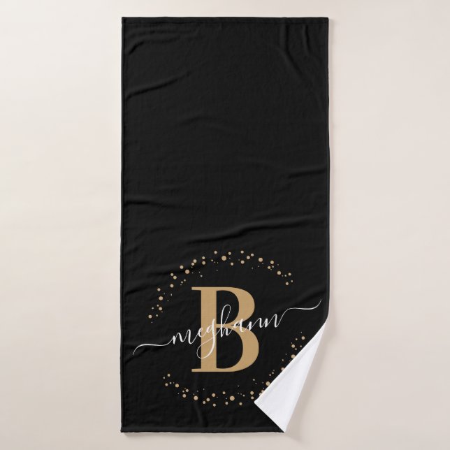 Modernes Girl Black Name Script Mit Monogramm Badehandtuch (Badehandtuch)