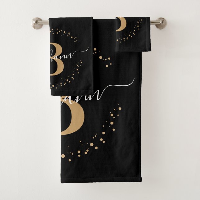 Modernes Girl Black Name Script Mit Monogramm Badhandtuch Set (Insitu)