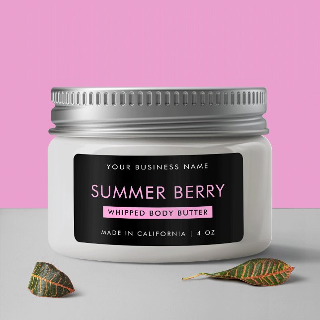 Modernes Girl Black & Pink-Whipped Cosmetic Jar Adressaufkleber (Modern Girly Black & Pink Whipped Cosmetic Jar Label)