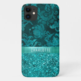 Modernes Girl Floral Glitzer Muster Personalisiert Case-Mate iPhone 14 Hülle