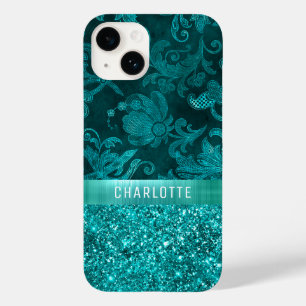 Modernes Girl Floral Glitzer Muster Personalisiert Case-Mate iPhone 14 Hülle
