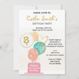 Modernes Girl Gold Balloons Kindergeburtstag Party Einladung