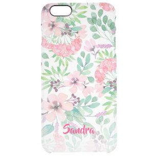 Modernes Girl Pink Spring Flowers Muster Durchsichtige iPhone 6 Plus Hülle