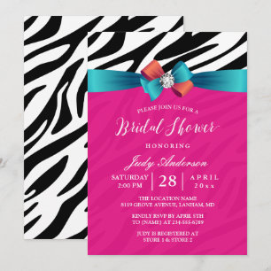 Modernes Girl Pink Zebra Print Ribbon Brautparty Einladung