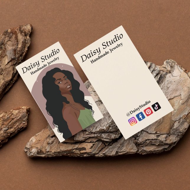 Modernes Girl Portrait Ohrringe Juwelendisplay Visitenkarte (Von Creator hochgeladen)