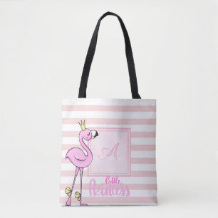 Modernes Girl-Rosa-Flamingo, gestreift, Monogramm