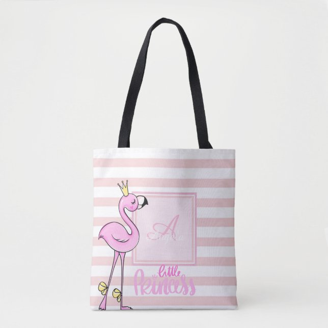 Modernes Girl-Rosa-Flamingo, gestreift, Monogramm (Vorderseite)