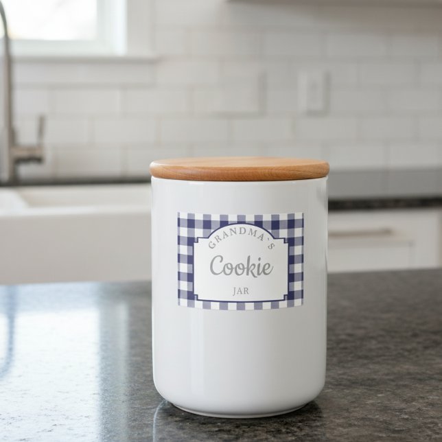 Modernes Girly Deep Navy Blue Gingham Lebensmitteletikett (Modern Girly Deep Navy Blue Gingham Food Label)