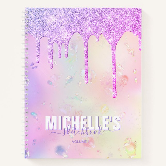Modernes Girly Holographic Elegante Trendy Sketchb Notizbuch (Vorderseite)