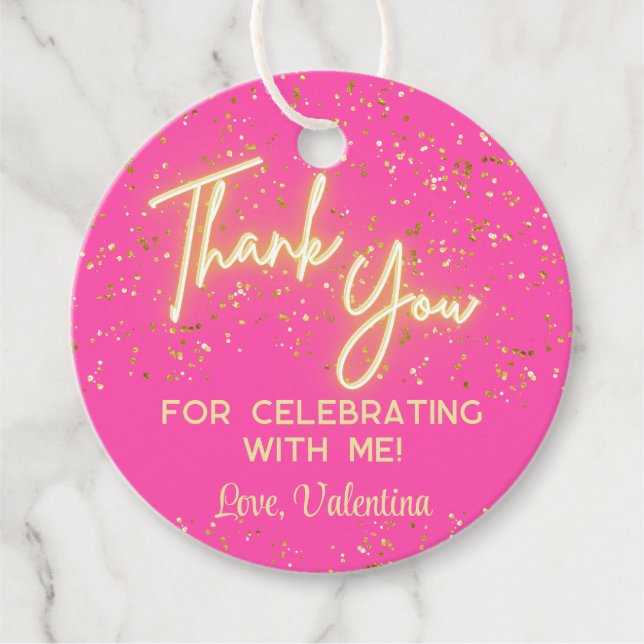 Modernes Girly Hot Pink Neon Glow Danke, Script Geschenkanhänger (Vorderseite)