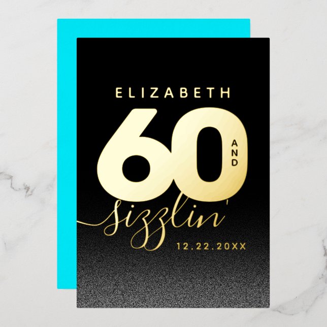 Modernes Girly Ice Blue 60 und Sizzling Folieneinladung (Vorderseite/Rückseite)