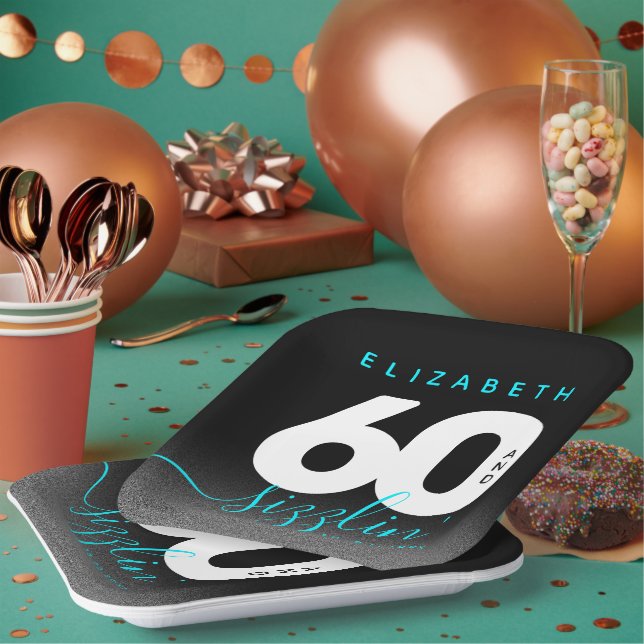 Modernes Girly Ice Blue 60 und Sizzling Pappteller (Multi)