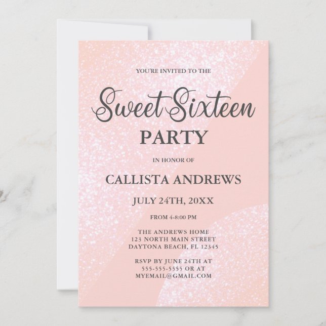 Modernes Girly Pink Glitzer Geometric Sweet 16 Einladung (Vorderseite)