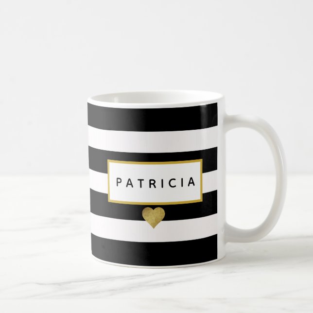 Modernes Glam Black Stripes Metallisches Goldenes  Kaffeetasse (Rechts)