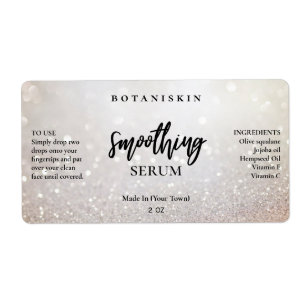 Modernes Glam Bokeh Silver Face Serum Labels