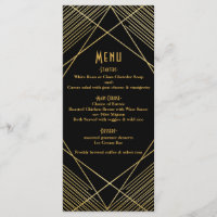 Modernes Glam Deko Wedding Menu in Gold und Schwar