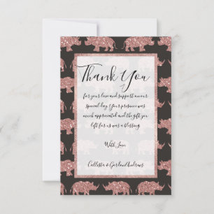 Modernes Glam Rose Gold Glitzer gestreift Rhinos Dankeskarte