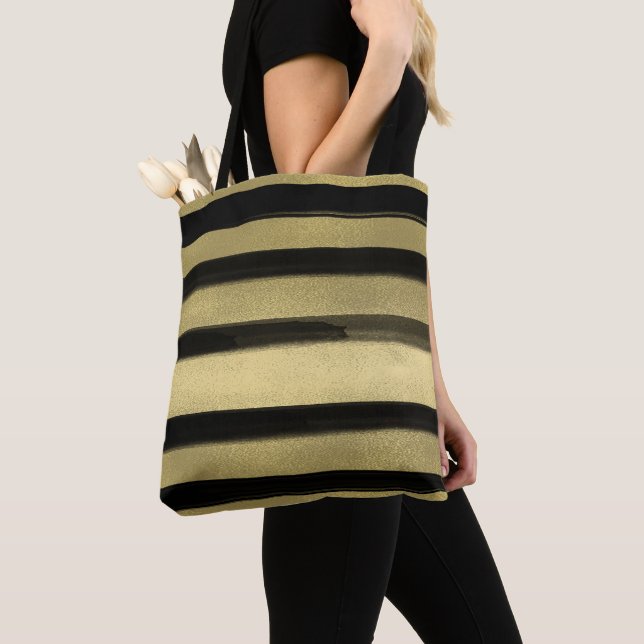 Modernes Glam Schwarz & Gold Pinselstriche Stricks (Von Nahem)