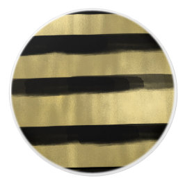 Modernes Glam Schwarz & Gold Pinselstriche Stricks Keramikknauf