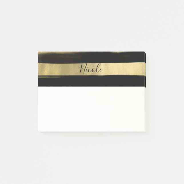 Modernes Glam Schwarz & Gold Pinselstriche Stricks Post-it Klebezettel (Vorderseite)