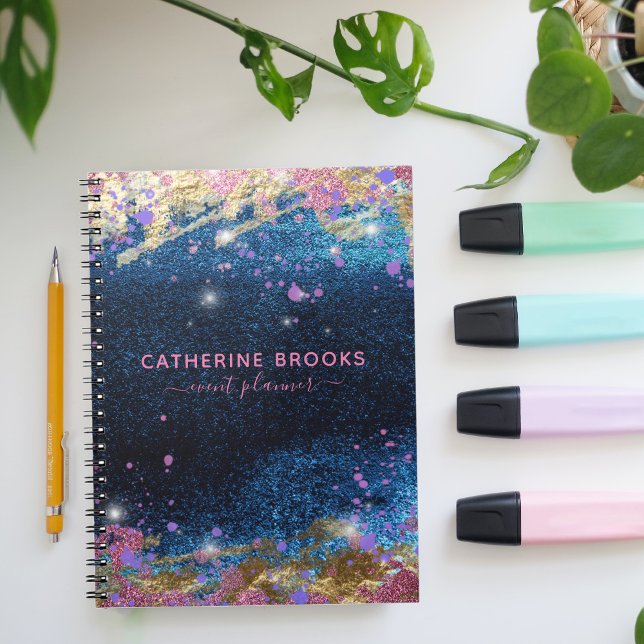 Modernes Glam Stilvoll Blue Glitzer Paint Spritzer Notizblock (Von Creator hochgeladen)