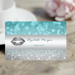 Modernes Glitter-Bokeh, silberne Lippen Visitenkarte