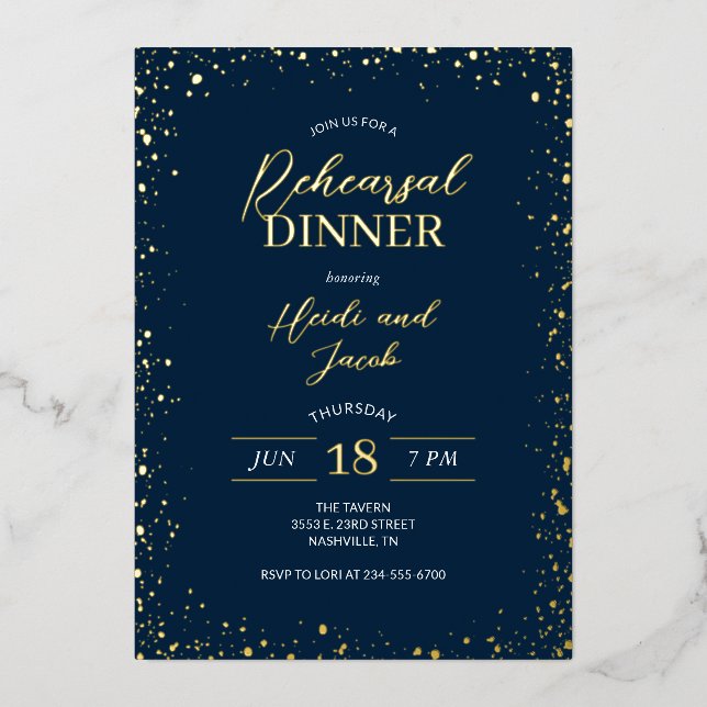 Modernes Glitz Probe Dinner Foil Folieneinladung (Vorderseite)