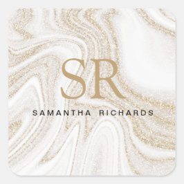 Modernes Glitzer aus weißem Marmor Quadratischer Aufkleber