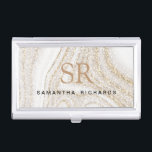Modernes Glitzer aus weißem Marmor Visitenkarten Dose<br><div class="desc">Modernes,  weißes Marmor,  Glitzer-Monogramm-Visitenkartengehäuse</div>
