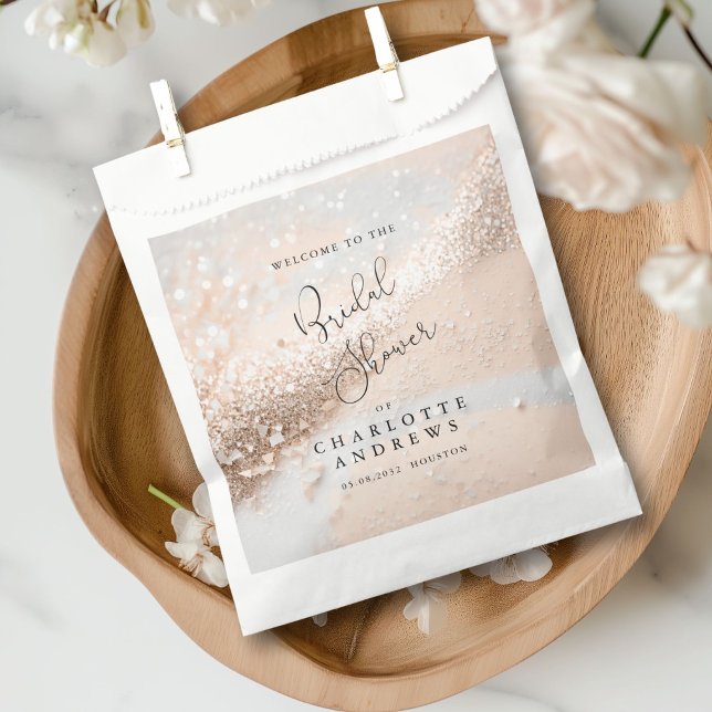 Modernes, Glitzer Brautparty Geschenktütchen (Modern, glitter Bridal Shower Favor Bag with your name and bag.)
