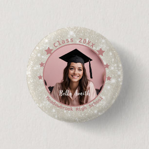 Modernes Glitzer Foto Pink Gift Abschluss Button
