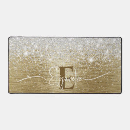 Modernes Glitzer-Monogramm aus vergoldetem Metall Schreibtischunterlage