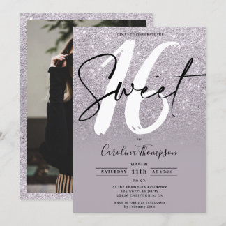 Modernes Glitzer-Randskript Foto Sweet 16 Einladung